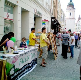 法轮功学员在奥地利小镇克瑞姆斯的杏子节上传播真相