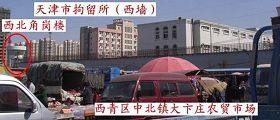 图三：天津市拘留所的西墙和西青区中北镇大卞庄农贸市场