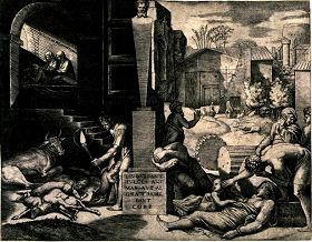 （图4）画家用笔记录下第四次瘟疫来临时罗马首都君士坦丁堡的悲惨景象。