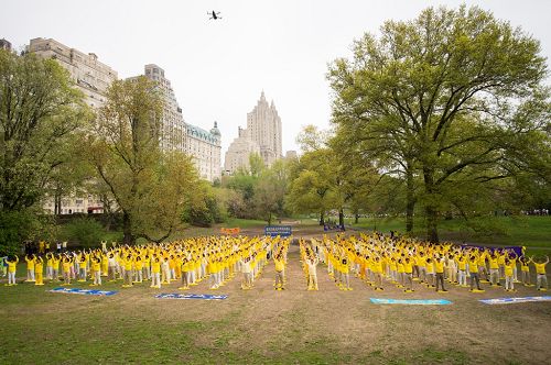 法轮功学员在纽约中央公园集体炼功