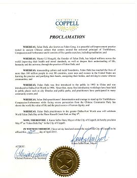 美国德州科佩尔市（Coppell）宣布法轮大法日