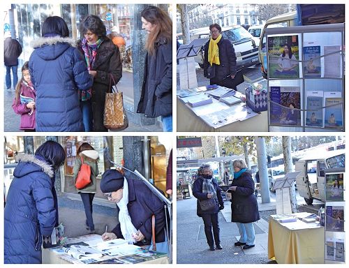 '二零一七年三月二十二日，瑞士法轮功学员在内瓦市的一个集市上设立了讲真相摊位，向民众传播法轮功真相。'