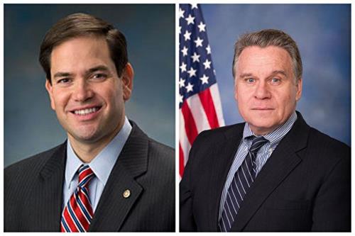 '图5：美国国会及行政当局中国委员会（CECC）主席——国会参议员马可·卢比奥（Marco?Rubio，左）和众议员克里斯·史密斯（Chris?Smith，右）致信声援法轮功学员。'