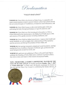 图9：美国德州布兰诺市宣布“法轮大法日”
