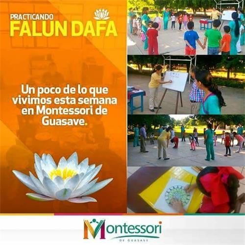 Figura 5: Los dos estudiantes les enseñaron a los niños una buena experiencia de "veracidad, benevolencia y tolerancia" en el campus de la ciudad de Guasave, México.  '