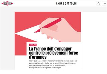 '图：法国解放报载文《法国应该承诺反对强摘器官》网页截图'