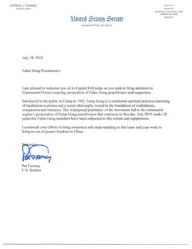 图4：联邦参议员派翠克‧图米（Patrick J. Toomey）的支持信