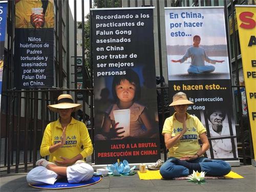 'Figura 15: los practicantes de Falun Gong practican en los sinuosos caminos'