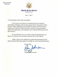 '图11：威斯康辛州联邦参议员罗恩·琼森（Ron Jonson）支持信'