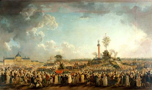 图例：油画《战神广场上的至上节》（Fête de l’Être suprême au Champ-de-Mars），作者：德玛希（Pierre-Antoine Demachy），作于1794年。