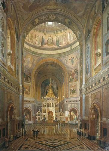 '图5　被苏共拆毁的全球最高的莫斯科基督救世主大教堂内部'