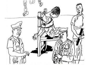 '中共监狱酷刑示意图：捆绑在椅子上'