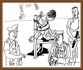 '中共酷刑示意图：捆绑在椅子上'