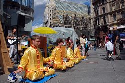 二零零八年七月十九日，维也纳法轮功学员在斯蒂芬大教堂广场举行信息日