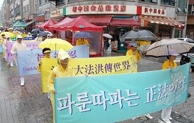 由于当天正值星期日，不少华人来此观看这场集会。虽然下着大雨，游行仍照常举行。