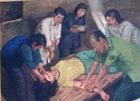 '酷刑演示,强行灌食不明药物(绘画)'