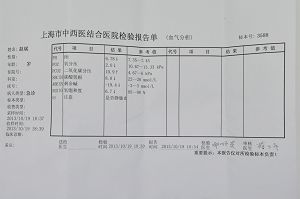 赵斌被上海市提篮桥监狱送入医院时的入院化验单