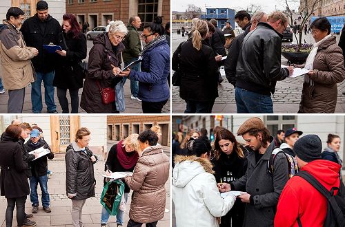 '斯德哥尔摩钱币广场上，了解真相的人们纷纷签名，制止中共活摘器官'