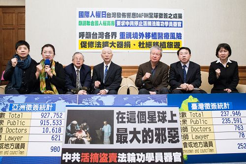 台湾国际器官移植关怀协会于十二月十日（国际人权日）举行新闻发布会，要求中共停止活摘法轮功学员器官，并且呼吁台湾各界重视境外移植器官风险。