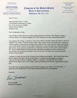 '美国国会众议员艾瑞克·史瓦维尔致美国驻华大使骆家辉的信'