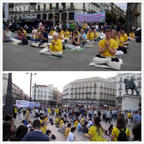 欧洲多个国家的法轮功学员在马德里太阳广场集会