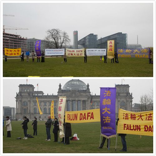 法轮功学员在总理府和国会大厦前呼吁制止迫害法轮功