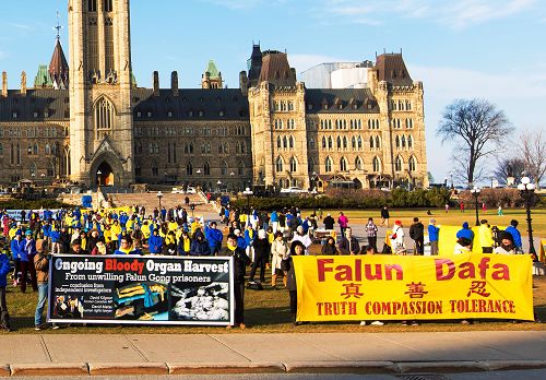 图1-2：法轮功学员在首都渥太华国会山前呼吁加拿大政府帮助制止中共对法轮功的迫害