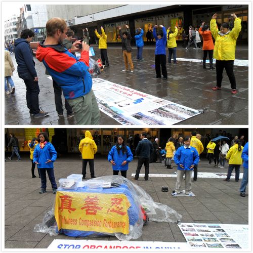法轮功学员来到荷兰行政首都海牙，在商业区步行街举行洪法讲真相活动