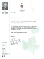 加拿大国会正义与人权委员会主席，国会议员迈克•华莱士的贺信