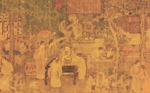 图4：这幅《十八学士图》与唐太宗李世民有关。“十八学士”是李世民为秦王时、网罗四方人才、得到的杜如晦、房玄龄、陆德明等十八位学士。