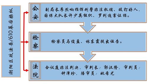 潮阳区公、检、法实施共同犯罪流程示意图，各部门领导同样负有迫害责任