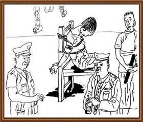 '中共监狱酷刑示意图：捆绑在椅子上'
