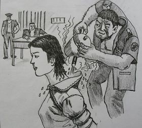 '酷刑示意图:热水烫'