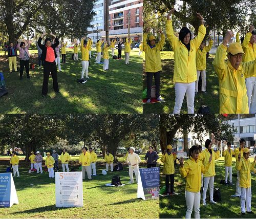 图4：五月六日，悉尼法轮功学员在Burwood公园举行“世界法轮大法日”庆祝活动。