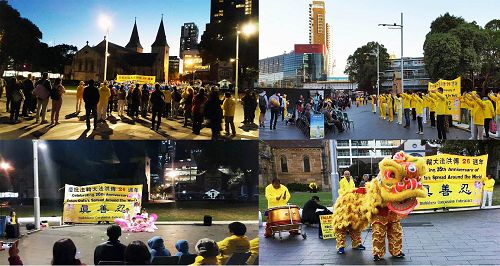 图6：五月十一日，在悉尼帕拉玛塔（Parramatta City）市政厅广场上法轮功学员从下午到晚上庆祝“世界法轮大法日”