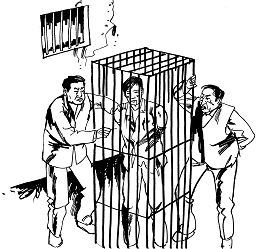 '酷刑示意图：关铁笼子'