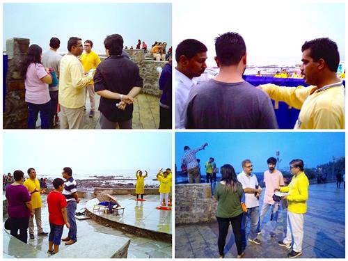 '图2：孟买和普那的学员在海滨长廊讲真相'
