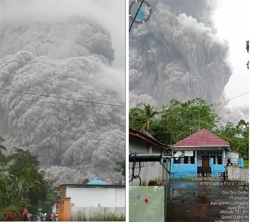 '图1：印尼东爪哇省塞梅鲁火山十二月四日下午喷发，造成至少14人死亡。'