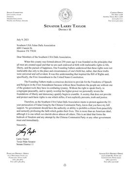 '图3：州参议员兰尼·泰勒（Larry　Taylor）支持信'