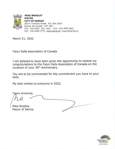 ཊ：萨尼亚市长迈克·布拉德利（Michael Bradley）的贺信'