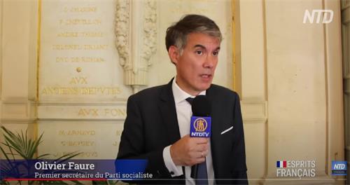图1：法国社会党首领、国会议员奥利维尔-福尔（Olivier Faure）在电视采访中表达了对法轮功的支持。