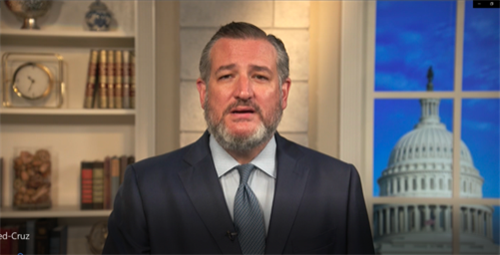 图2：德州联邦参议员泰德·克鲁兹（Ted Cruz）在法轮功被迫害二十三年之际，发视频表达他对中共迫害法轮功的关切。