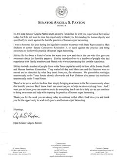 图2：德州参议员安吉拉·帕克斯顿信函