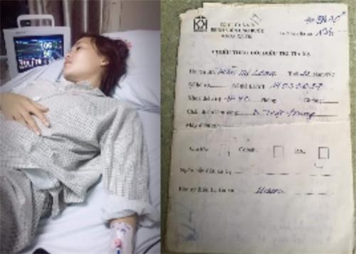 图2：陈宝贷（Bao Loan）女士患病期间躺在病床上的照片及诊断书。