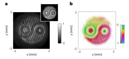 '两个纠缠光子的全息图像的重建 （图片来源：Nature Photonics、Zia 等人）'