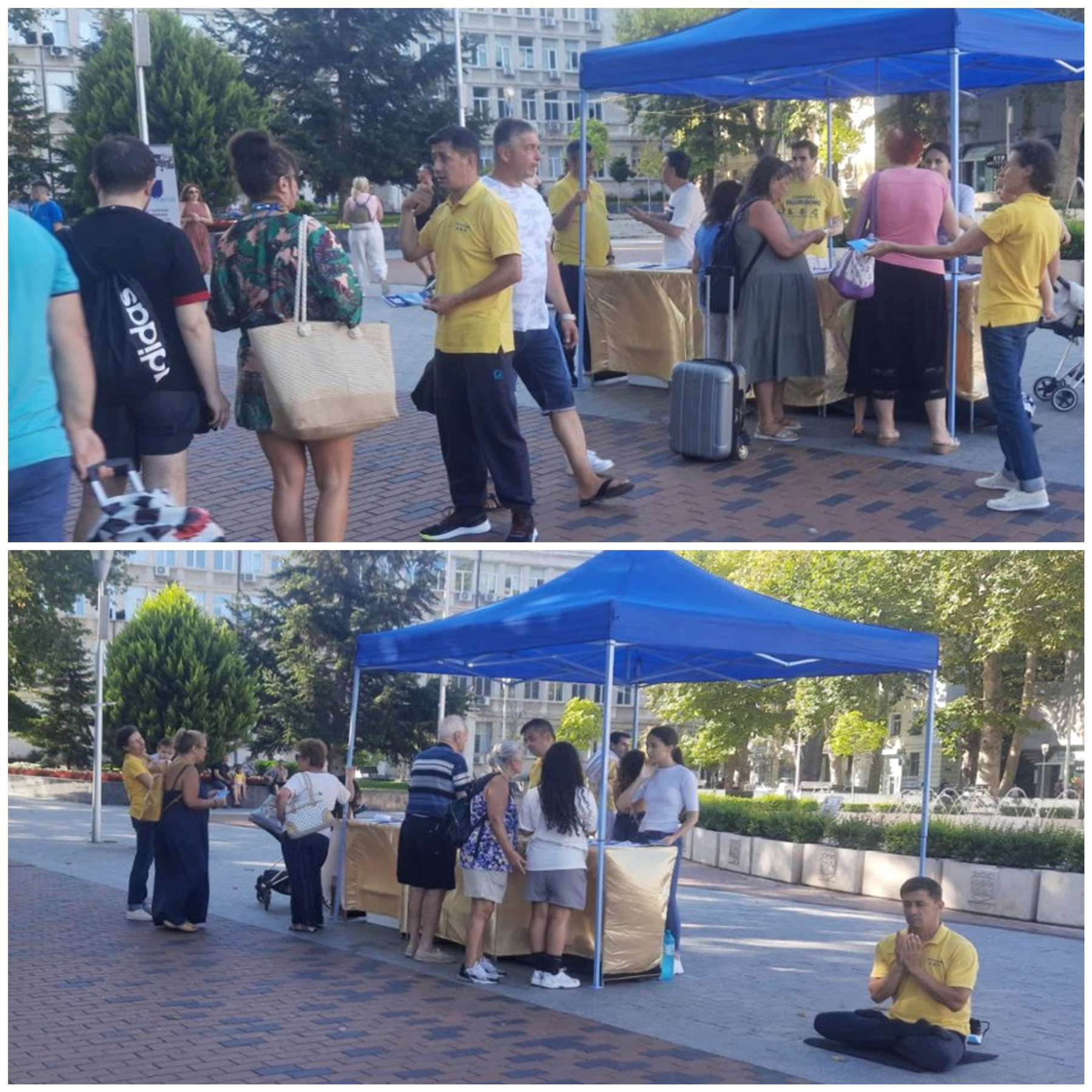 图1：八月五日，法轮功学员在保加利亚瓦尔纳（Varna）歌剧院附近的中心地区举办信息日活动。