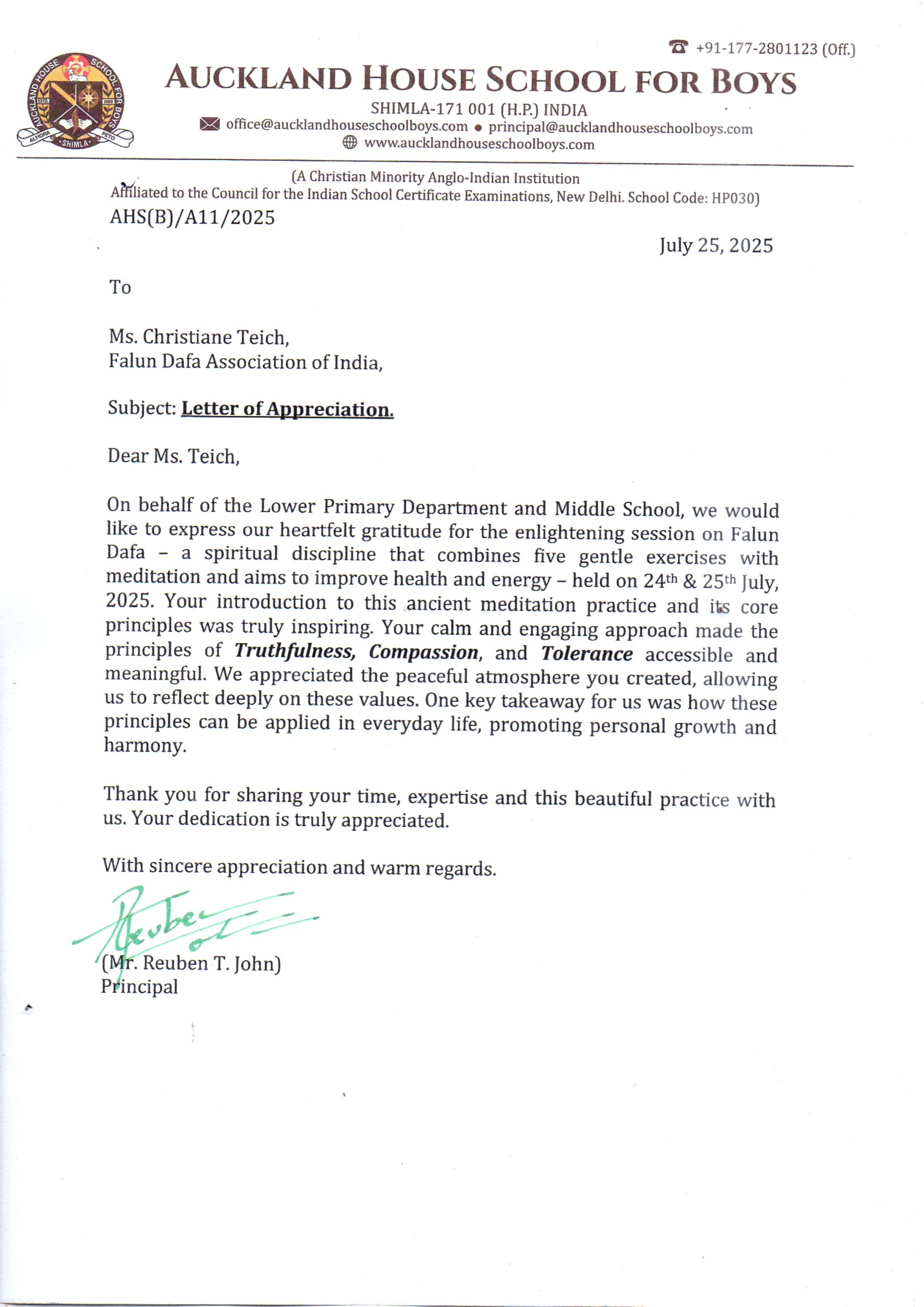 图2:奥克兰学校的感谢信照片