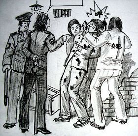 '中共酷刑示意图:殴打、撞头'